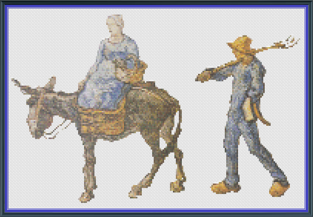 Riley Wood and Fiber Art - Morning, Peasant Couple Going to Work© – Fine Art Cross Stitch Pattern | 14 Count Aida | Digital Pattern made by Riley Wood and Fiber Art