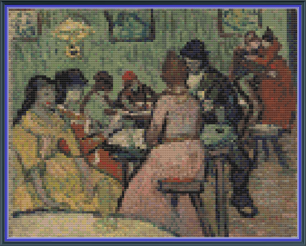 Riley Wood and Fiber Art - The Brothel© – Cross Stitch Pattern | Fine Art Cross Stitch | 14 Count Aida | Digital Pattern made by Riley Wood and Fiber Art