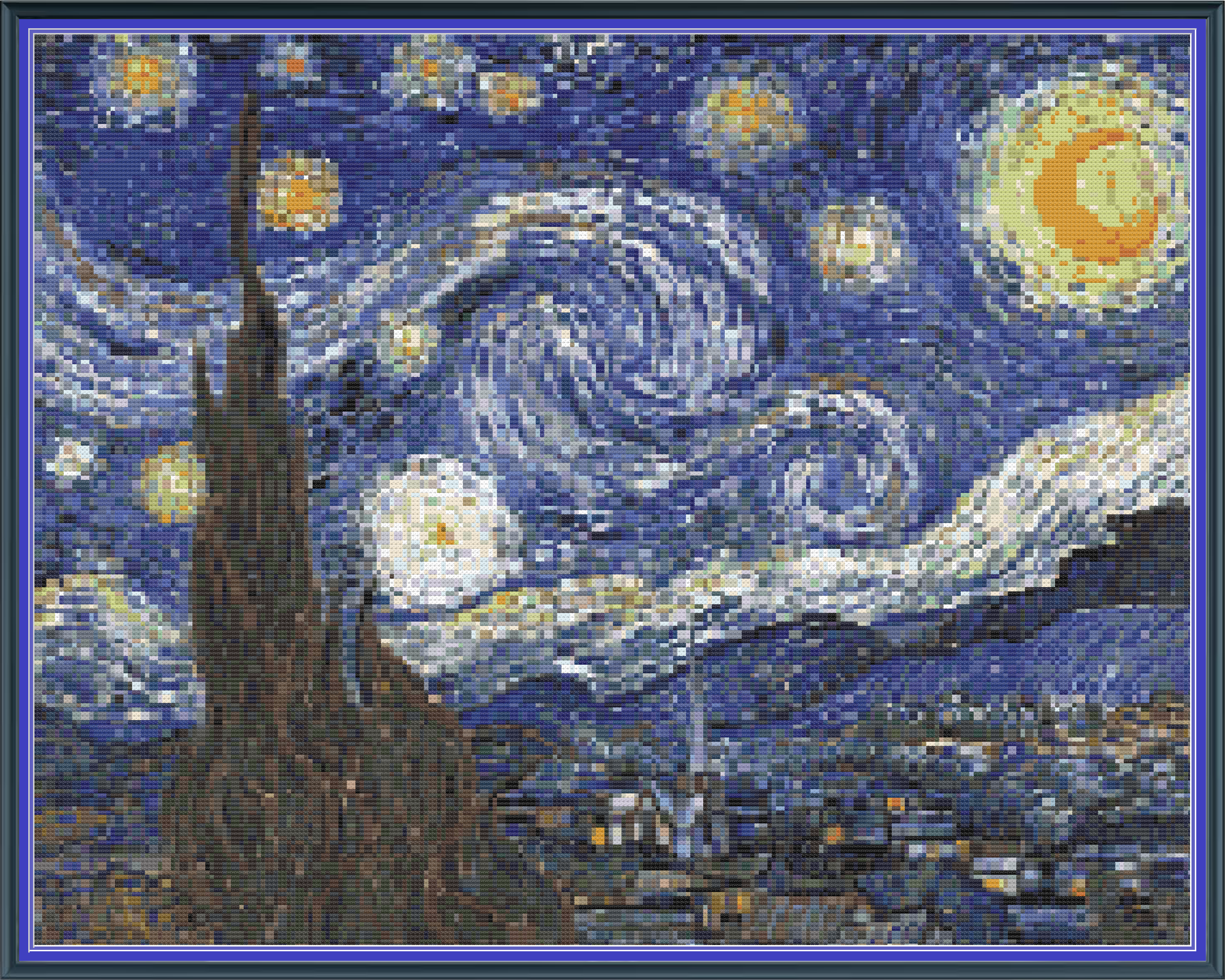 Riley Wood and Fiber Art - The Starry Night© – Cross Stitch Pattern | Fine Art Cross Stitch | 14 Count Aida | Digital Pattern made by Riley Wood and Fiber Art