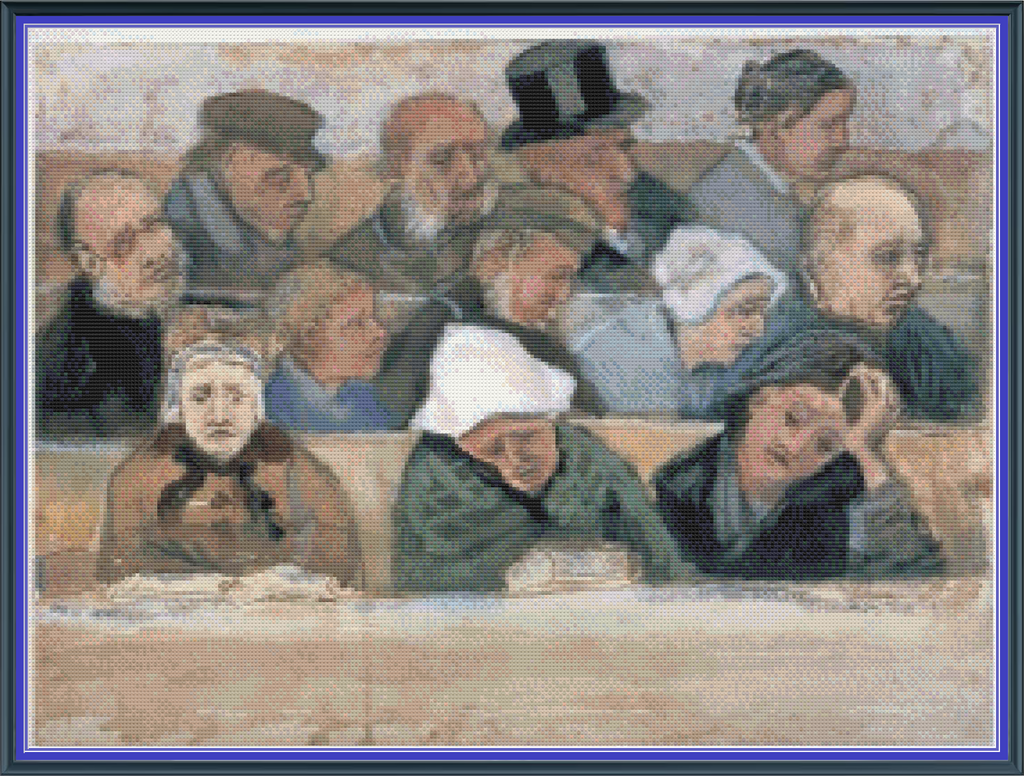 Riley Wood and Fiber Art – Church Pew with Worshippers© – Cross Stitch Pattern | Fine Art Cross Stitch | 14 Count Aida | Digital Pattern made by Riley Wood and Fiber Art