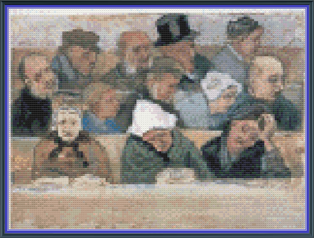 Riley Wood and Fiber Art – Church Pew with Worshippers© – Cross Stitch Pattern | Fine Art Cross Stitch | 14 Count Aida | Digital Pattern made by Riley Wood and Fiber Art