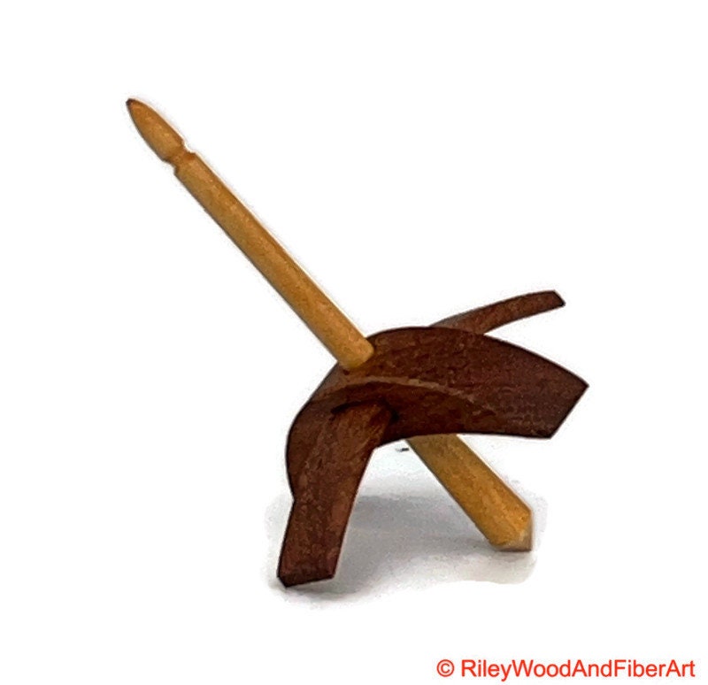 Mini Turkish Drop Spindle - Tzalam Whorl with Apple Shaft on white background
