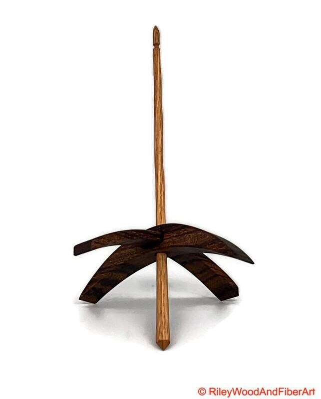 Mega Turkish Drop Spindle - Quartersawn Zebra Whorl with Red Oak Shaft made by Riley Wood and Fiber Art