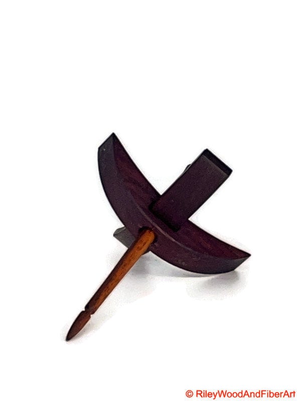 Mini Turkish Drop Spindle - Purple Heart Whorl with Jobillo Shaft on white background