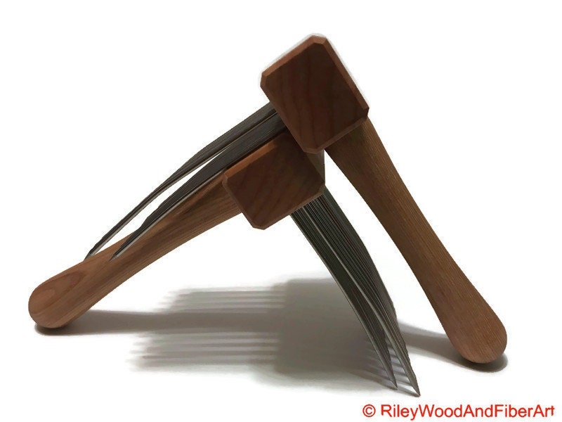 Wool Combs - Pair made by Riley Wood and Fiber Art