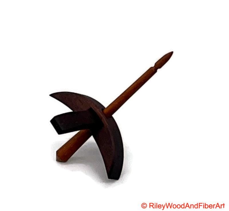 Mini Turkish Drop Spindle - Walnut Whorl with Cherry Shaft on white background