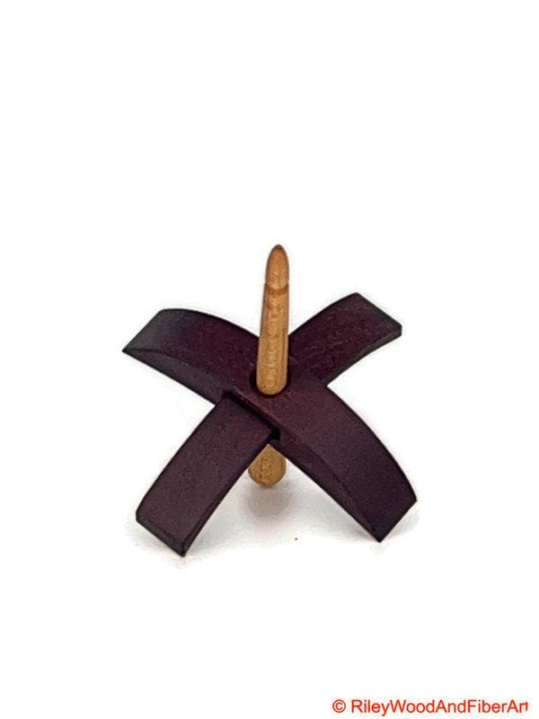Mini Turkish Drop Spindle - Purple Heart Whorl with Maple Shaft on white background