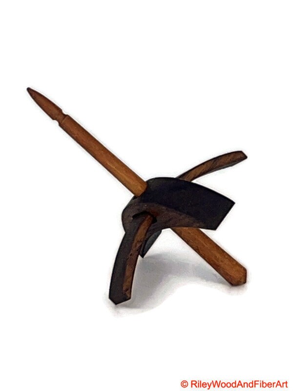 Mini Turkish Drop Spindle - Walnut Whorl with Maple Heartwood Shaft on white background
