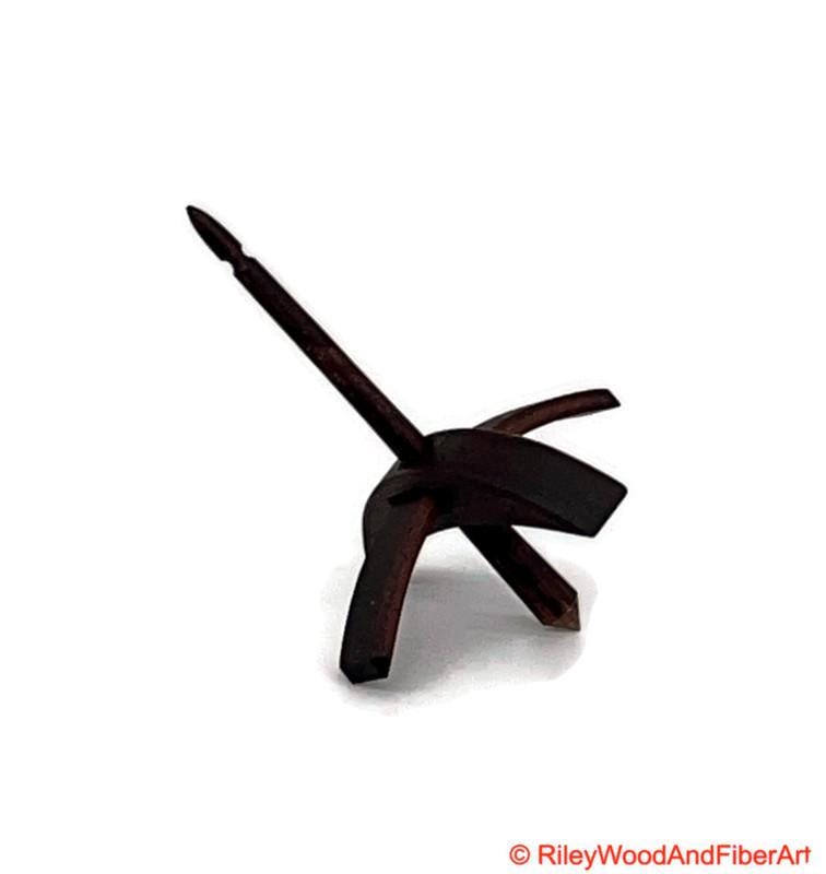 Mini Turkish Drop Spindle - Walnut Whorl with Honduran Rosewood Shaft on white background