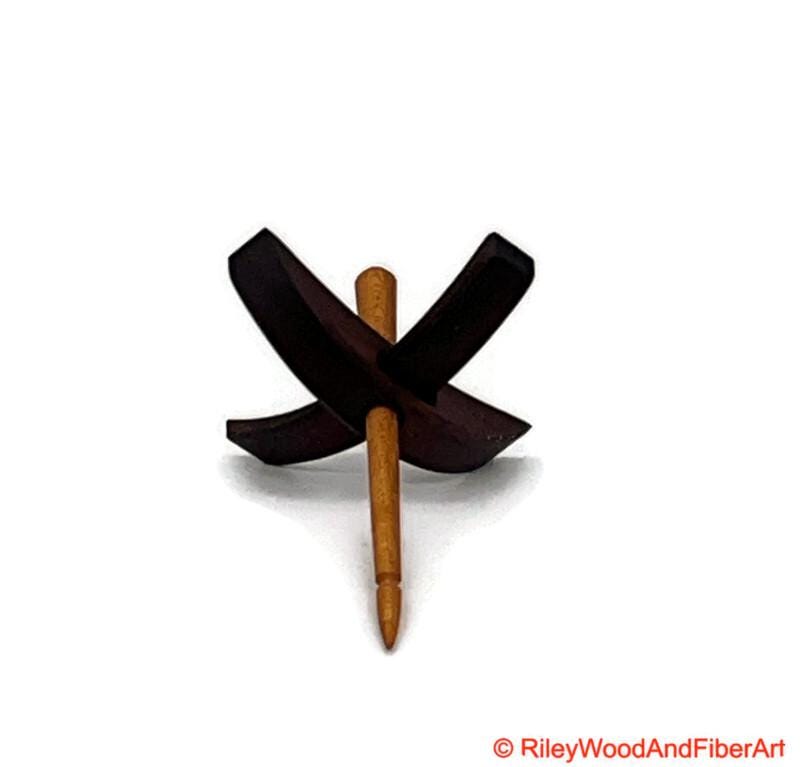 Mini Turkish Drop Spindle - Walnut Whorl with Maple Heartwood Shaft on white background