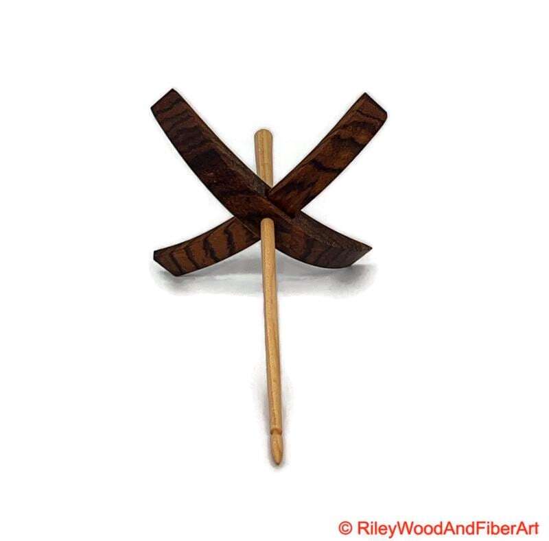 Mega Turkish Drop Spindle - Quartersawn Zebra Whorl with Maple Shaft made by Riley Wood and Fiber Art