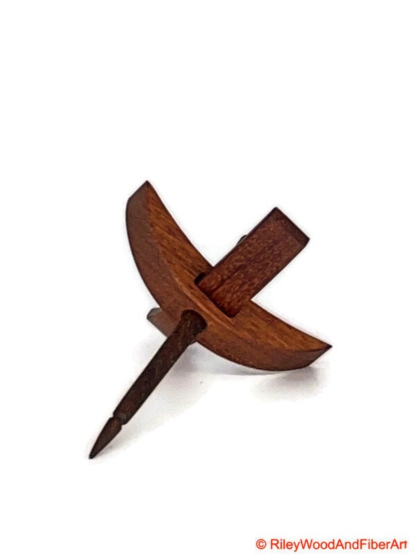 Mini Turkish Drop Spindle - Tzalam Whorl with Walnut Shaft on white background
