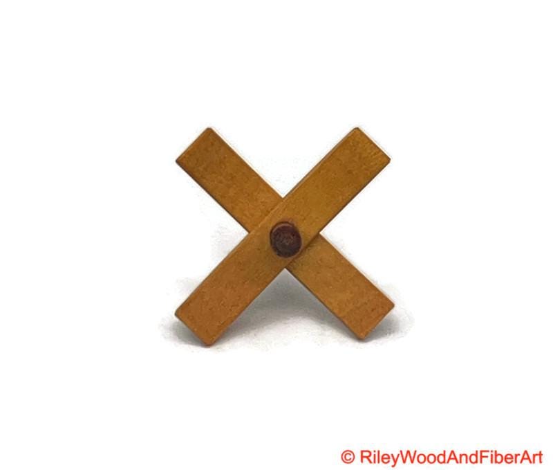 Mini Turkish Drop Spindle - Quartersawn Avodire Whorl with Maple Heartwood Shaft on white background