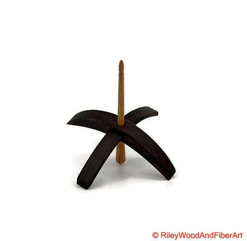 Medium Turkish Drop Spindle - Walnut Whorl with Hickory Shaft on white background