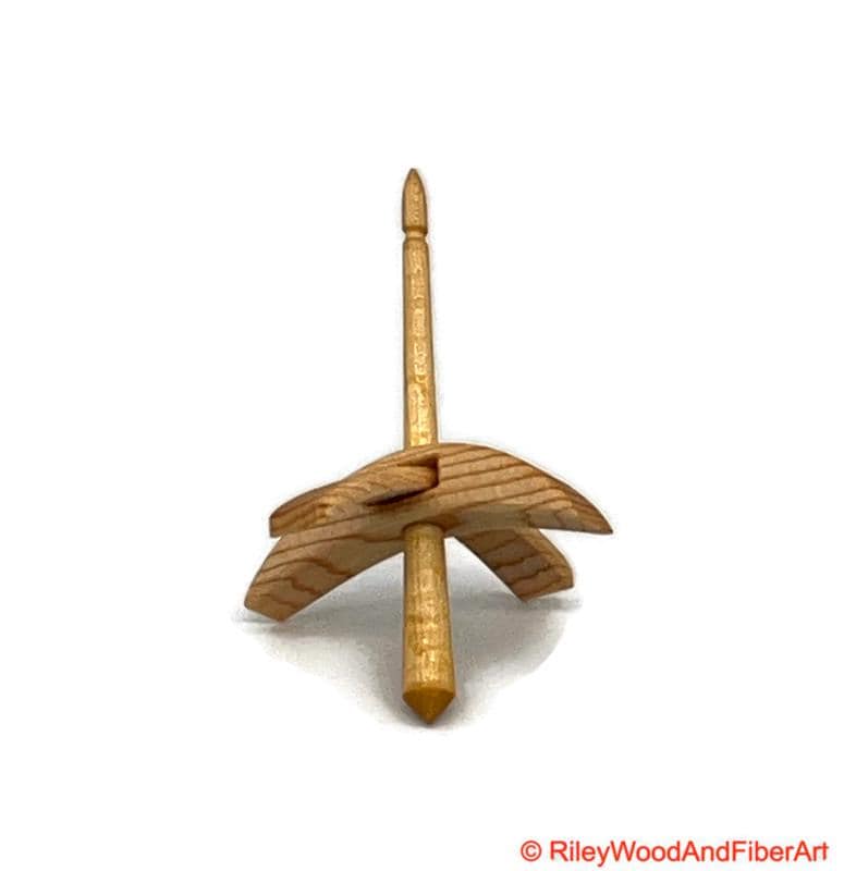 Mini Turkish Drop Spindle - Sitka Spruce Whorl with Curly Maple Shaft on white background