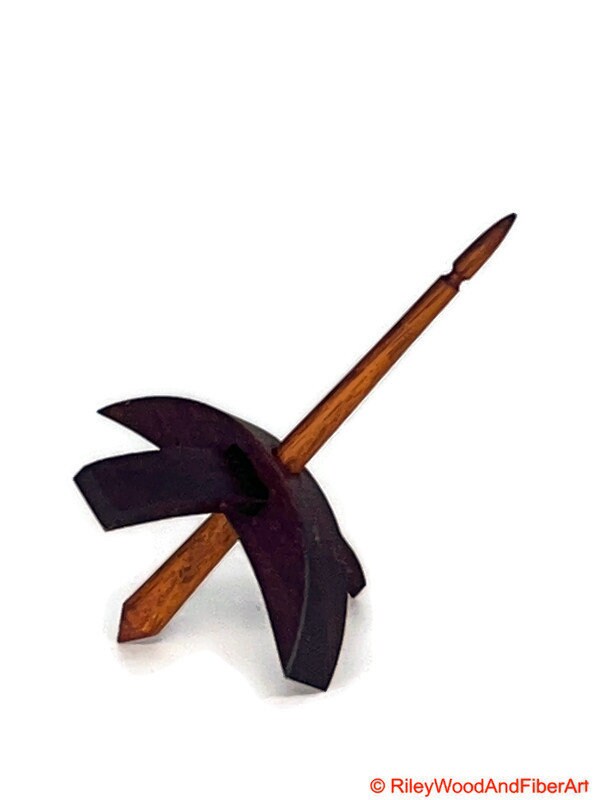 Mini Turkish Drop Spindle - Purple Heart Whorl with Jobillo Shaft on white background