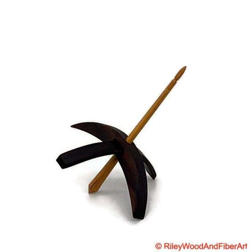 Medium Turkish Drop Spindle - Walnut Whorl with Hickory Shaft on white background