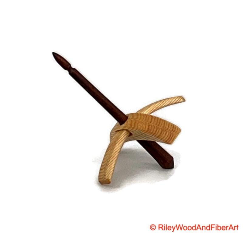 Mini Turkish Drop Spindle - Sitka Spruce Whorl with Cocobolo Shaft on white background