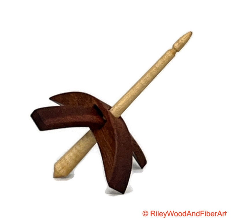 Mini Turkish Drop Spindle - Red Gum Whorl with Curly Maple Shaft on white background
