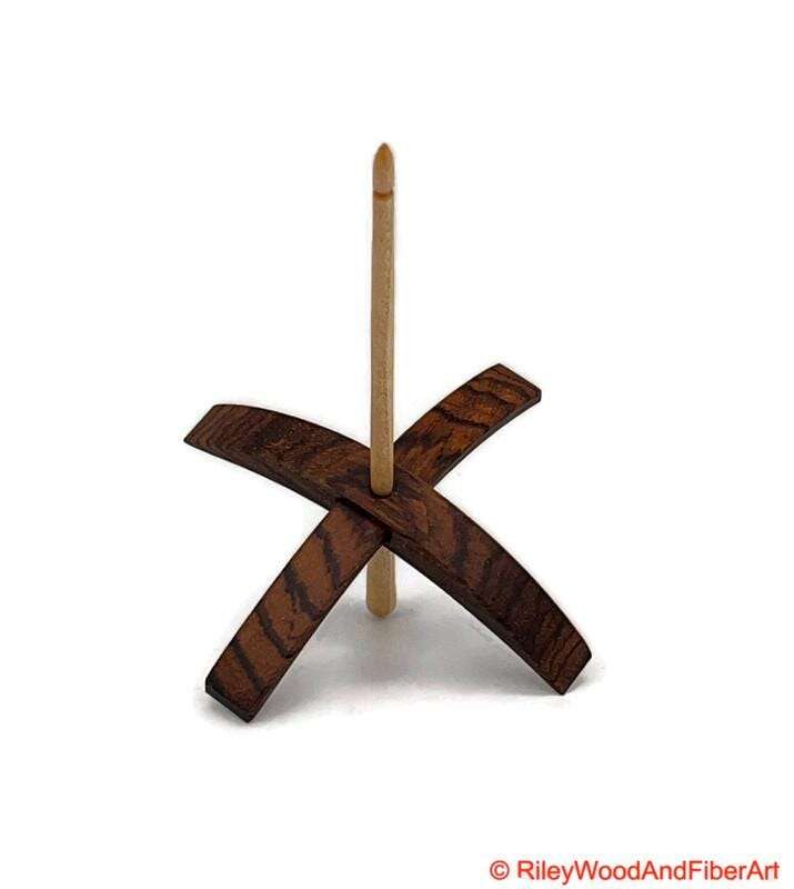 Mega Turkish Drop Spindle - Quartersawn Zebra Whorl with Maple Shaft made by Riley Wood and Fiber Art