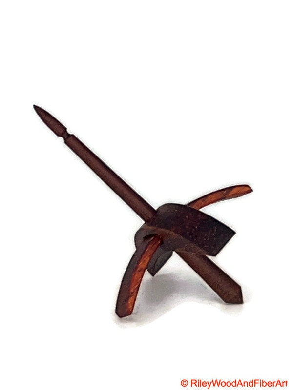 Mini Turkish Drop Spindle - Padauk Whorl with Red Heart Shaft on white background