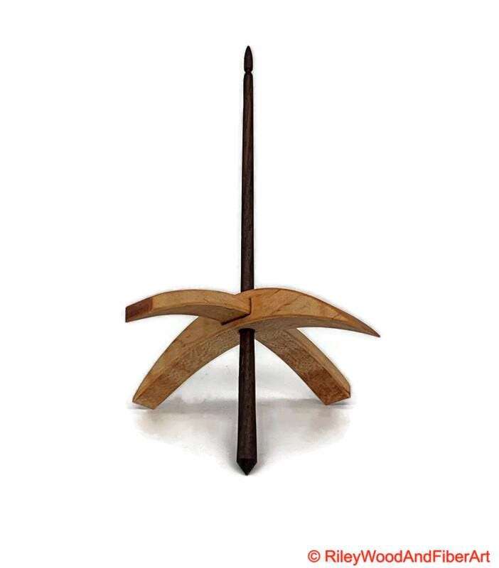 Mega Turkish Drop Spindle - Curly Maple Whorl with Walnut Shaft made by Riley Wood and Fiber Art