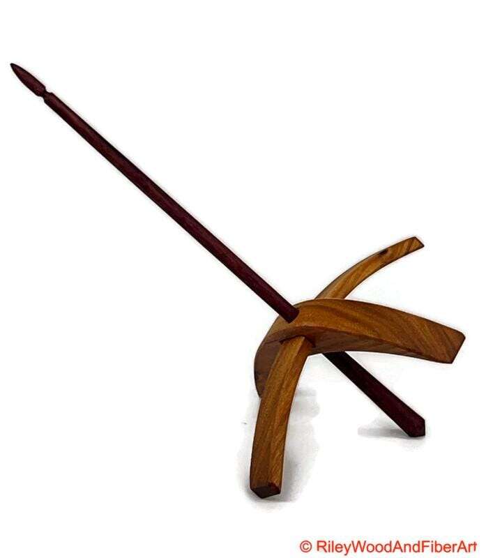 Mega Turkish Drop Spindle - Canary with knot and Purple Heart Shaft made by Riley Wood and Fiber Art