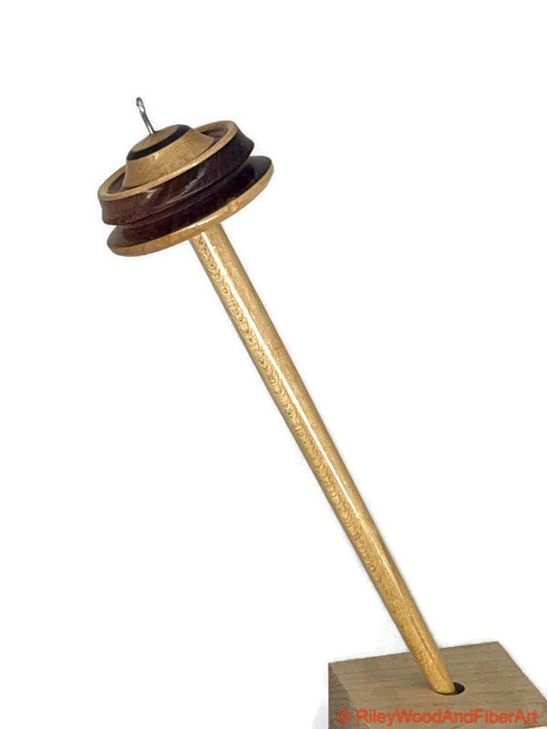 Top Whorl Drop Spindle - Walnut, Maple & Allo - 33g on white background