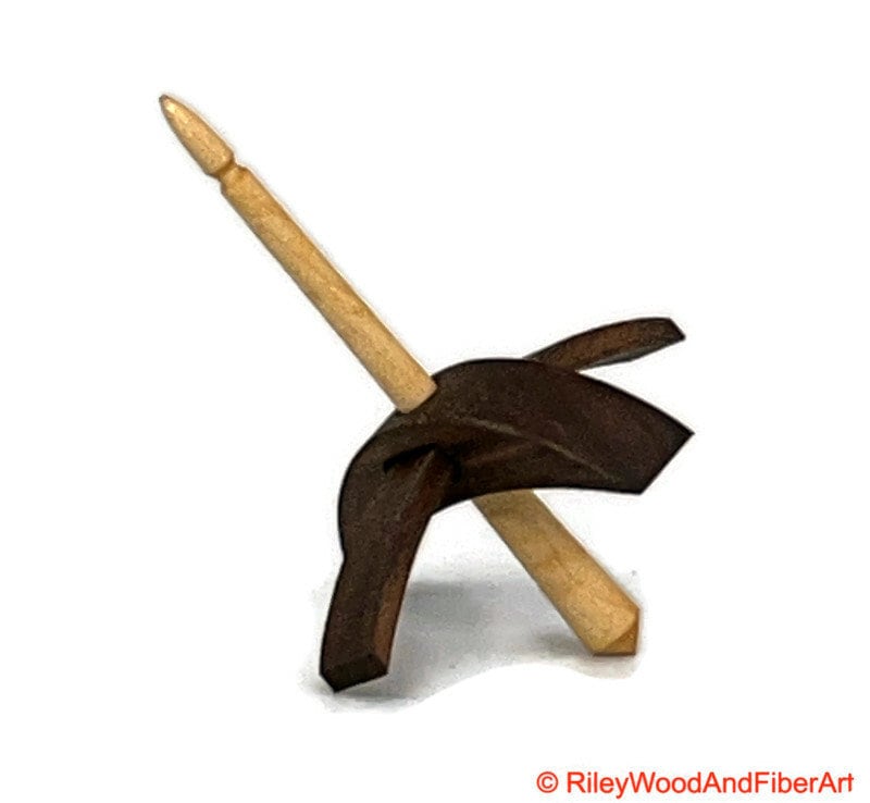 Mini Turkish Drop Spindle - Walnut Whorl with Curly Maple Shaft on white background