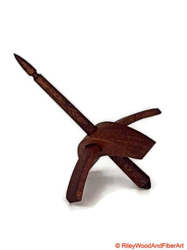 Mini Turkish Drop Spindle - Tzalam Whorl with Chechen Shaft on white background