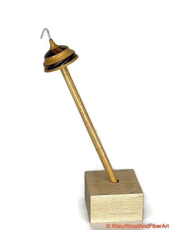Top Whorl Drop Spindle - Maple & Zebra - 14g on white background