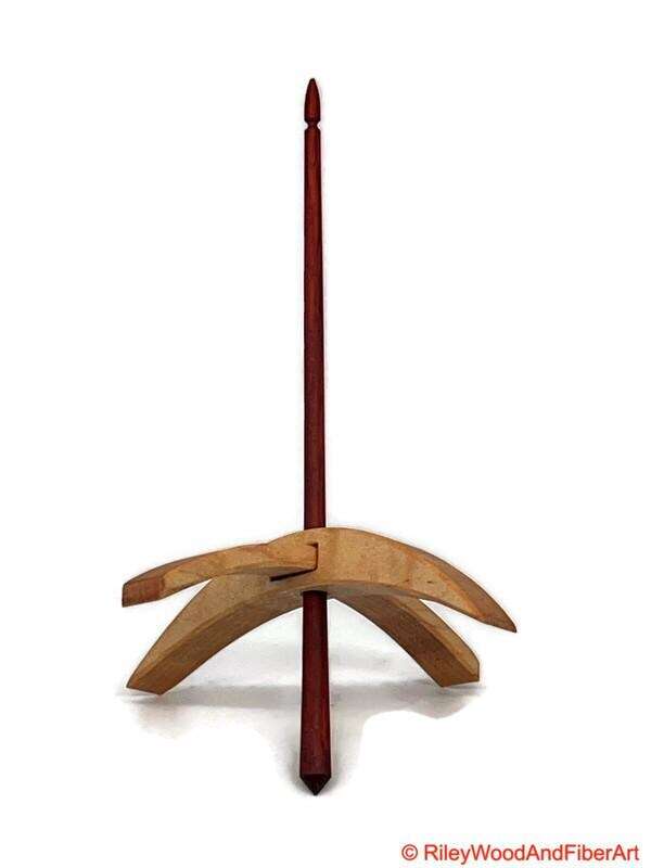 Mega Turkish Drop Spindle - Curly Maple Whorl with Red Heart Shaft made by Riley Wood and Fiber Art