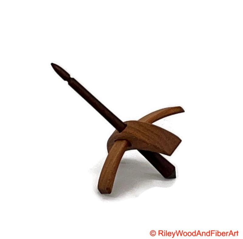 Mini Turkish Drop Spindle - Cherry Whorl with Jobillo Shaft on white background