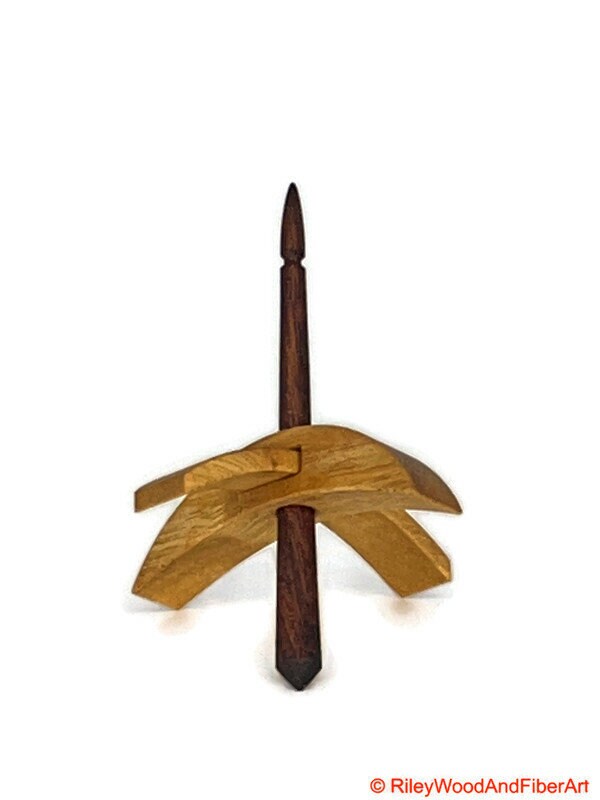 Mini Turkish Drop Spindle - Myrtle Whorl with Chechen Shaft on white background