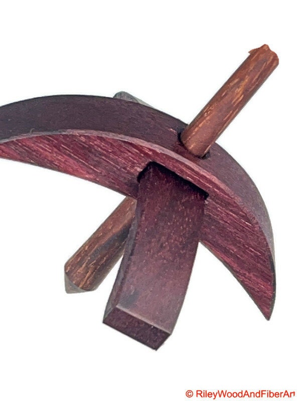 Mini Turkish Drop Spindle - Purple Heart Whorl with Chechen Shaft on white background