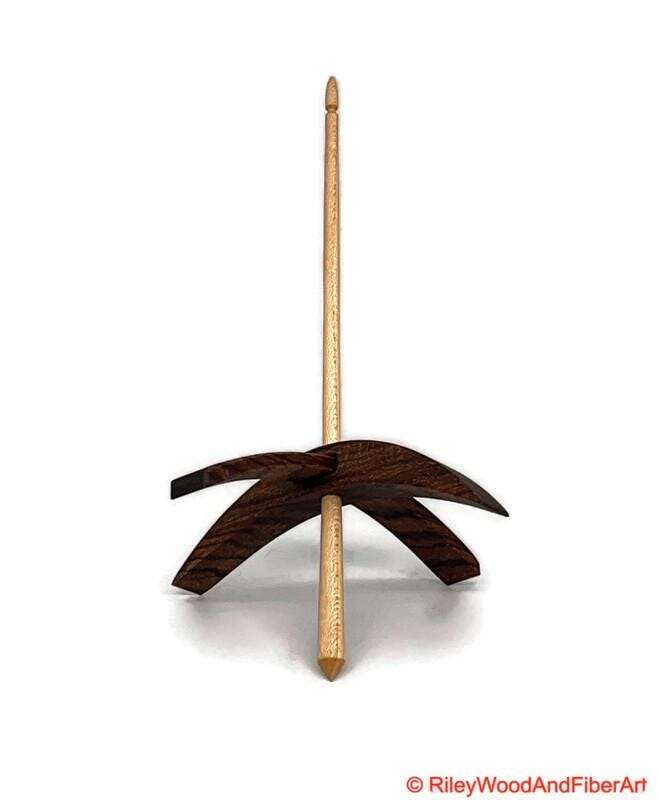 Mega Turkish Drop Spindle - Quartersawn Zebra Whorl with Maple Shaft made by Riley Wood and Fiber Art