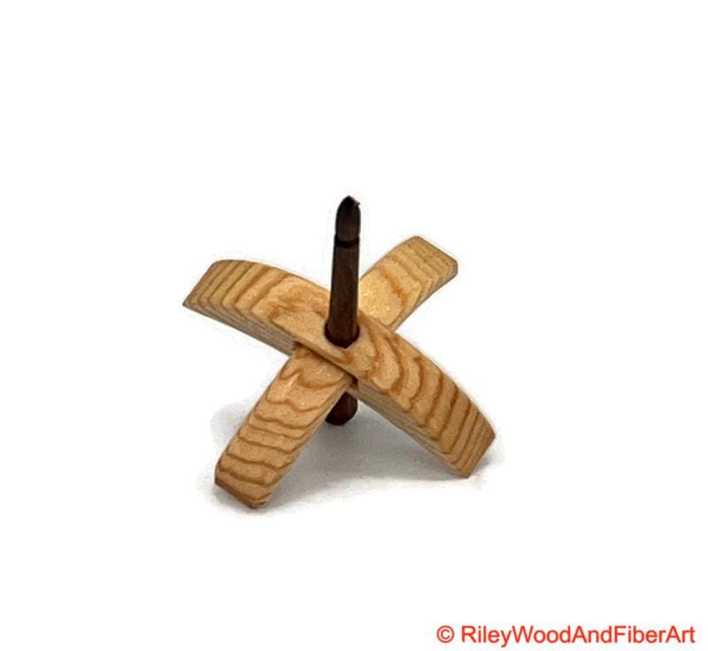Mini Turkish Drop Spindle - Sitka Spruce Whorl with Cherry Shaft on white background