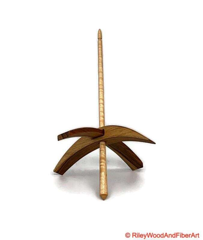Mega Turkish Drop Spindle - Teak Whorl with Curly Maple Shaft made by Riley Wood and Fiber Art