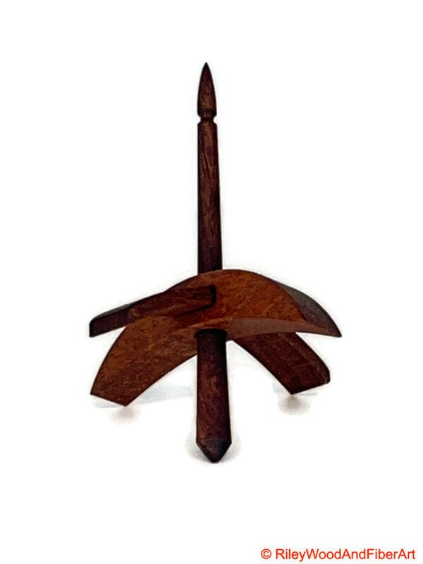 Mini Turkish Drop Spindle - Tzalam Whorl with Chechen Shaft on white background