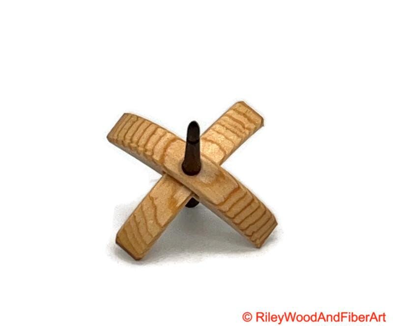 Mini Turkish Drop Spindle - Sitka Spruce Whorl with Jobillo Shaft on white background