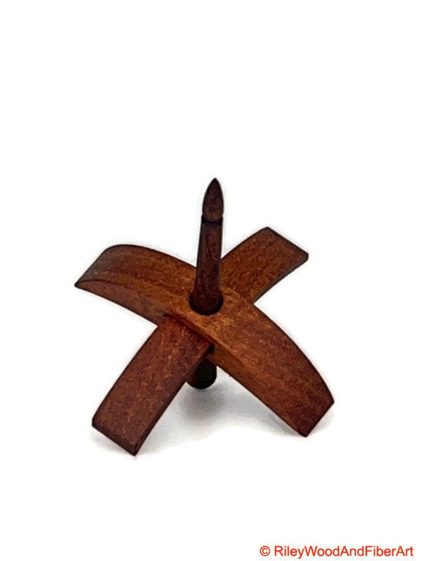 Mini Turkish Drop Spindle - Tzalam Whorl with Chechen Shaft on white background