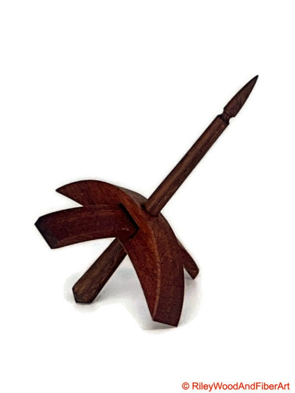 Mini Turkish Drop Spindle - Red Gum Whorl with Walnut Shaft Made by Riley Wood and Fiber Art