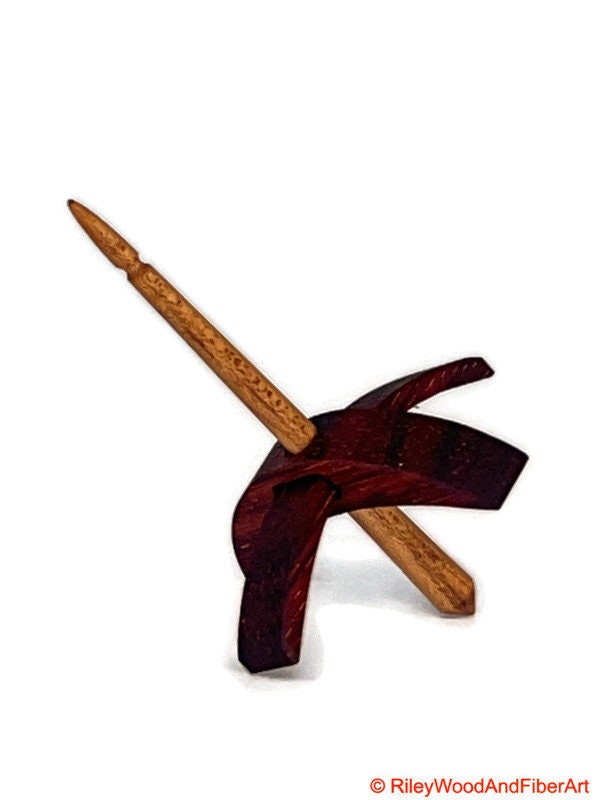 Mini Turkish Drop Spindle - Padauk Whorl with Maple Heartwood Shaft on white background