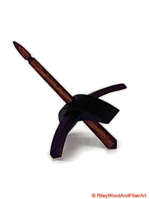 Mini Turkish Drop Spindle - Padauk Whorl with Chechen Shaft on white background