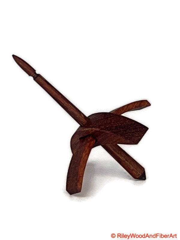 Mini Turkish Drop Spindle - Tzalam Whorl with Honduran Rosewood Shaft on white background