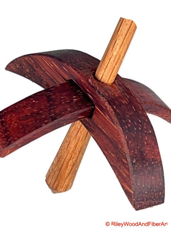 Mini Turkish Drop Spindle - Padauk Whorl with Red Oak Shaft on white background