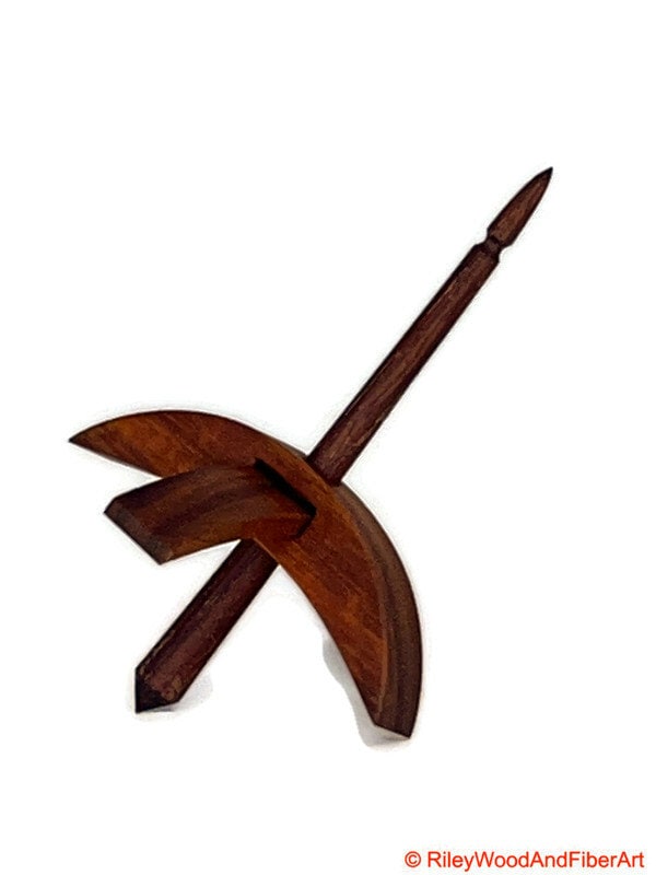 Mini Turkish Drop Spindle - Canary Whorl with Honduran Rosewood Shaft on white background