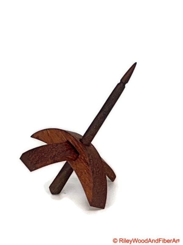 Mini Turkish Drop Spindle - Tzalam Whorl with Walnut Shaft on white background