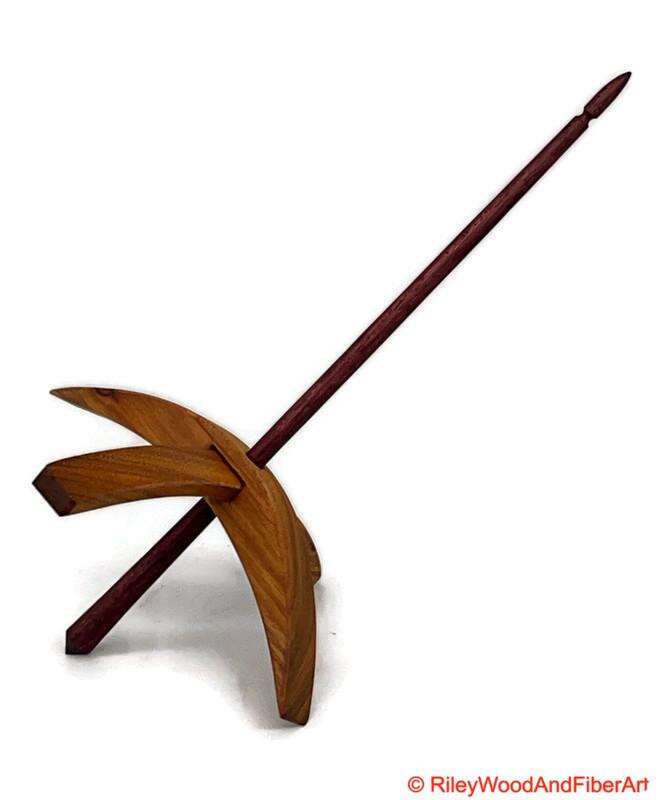Mega Turkish Drop Spindle - Canary with knot and Purple Heart Shaft made by Riley Wood and Fiber Art