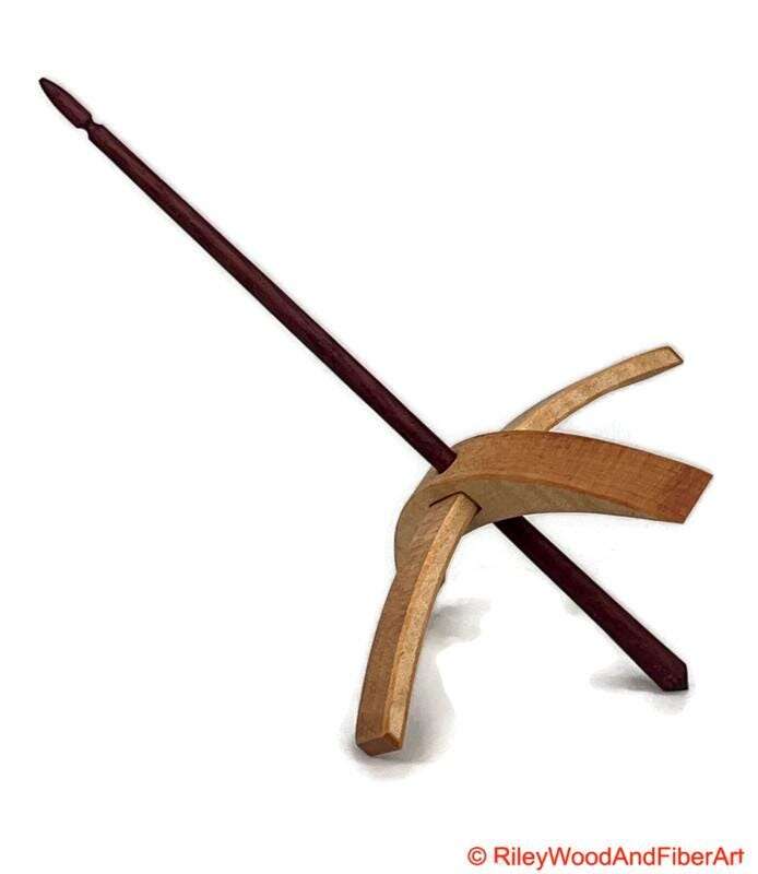Mega Turkish Drop Spindle - Curly Maple Whorl with Purple Heart Shaft made by Riley Wood and Fiber Art